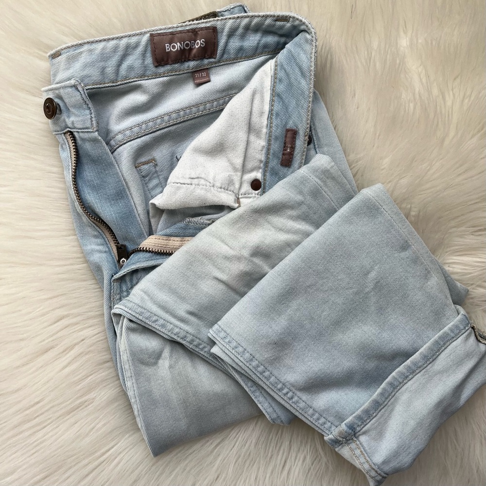 Bonobos Men’s Jeans DISTRESSED Slim 31x32 Summer Weight Denim Blue Jean